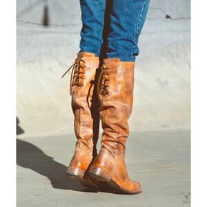 Bed Stu Manchester Leather Boots Sz 8.5 Tan Rustic Tall Equestrian Laces Classic